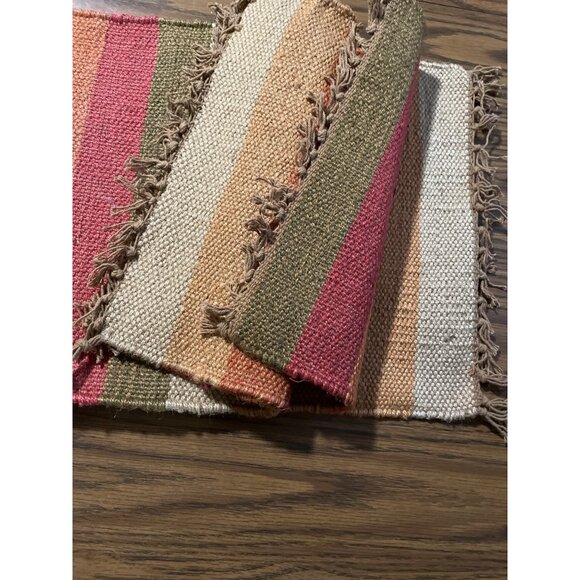 Woven tan orange green red striped placemats set of four - Picture 2 of 5